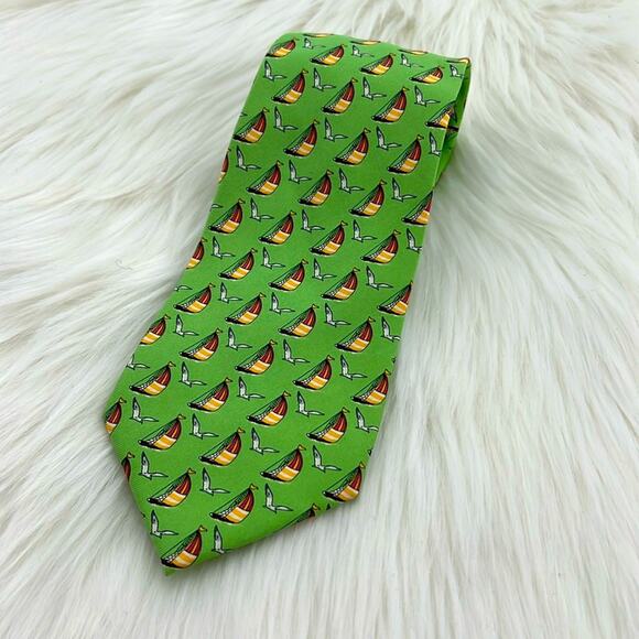 Polo Ralph Lauren Sailboat/Seagull 100% Silk - Green - Picture 1 of 5